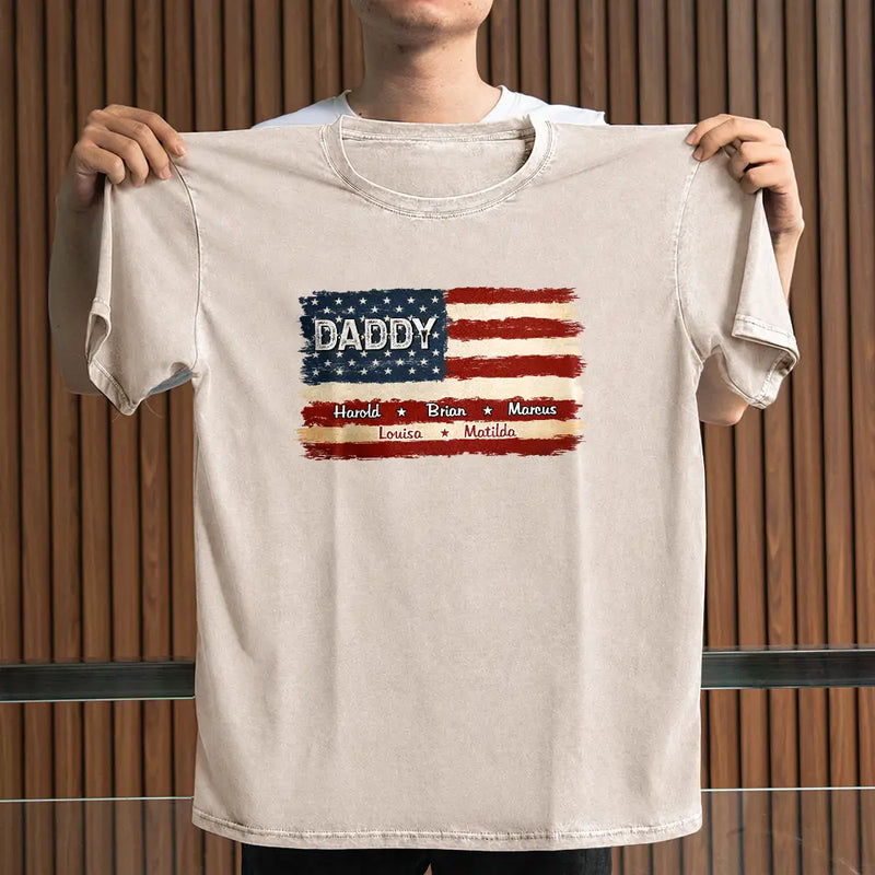 America 250th,Independence Day,Gift For Grandpa,Proud,Custom Text - Stars And Stripes Proud To Be Merica Papa Dad - Personalized Vintage Washed T Shirt