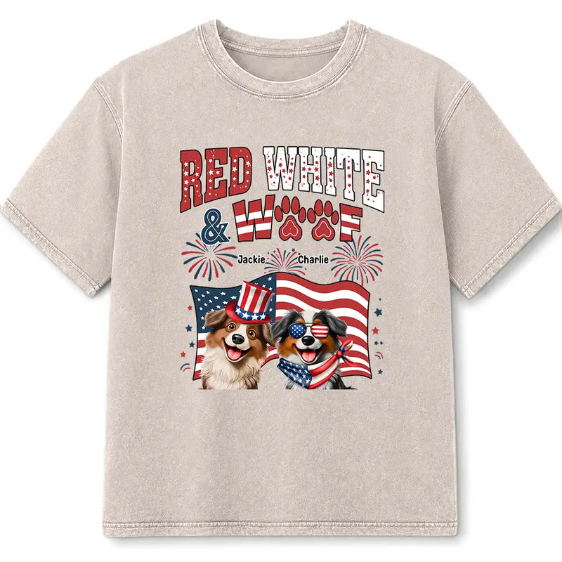 America 250th,Independence Day,Pet Lovers,Playful,Vector - Red White Woof - Personalized Vintage Washed T Shirt