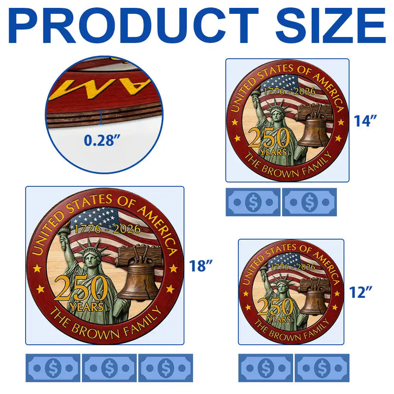 America 250th,Independence Day,Family,Proud,Custom Text - 250th Anniversary USA - Personalized Custom Shaped Wood Sign