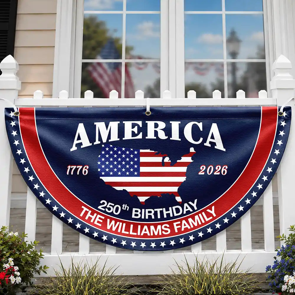 America 250th Anniversary US Semiquincentennial Birthday - Personalized Non-Pleated Fan Flag