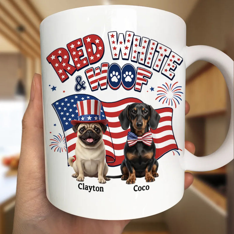 America 250th, Custom Photo, Independence Day, Art Design, Pet Lovers, Playful, Photo - US Theme Accessories 3D Cartoon - Custom Photo 3D Cartoon With US Accessories Red White Woof - Personalized Mug