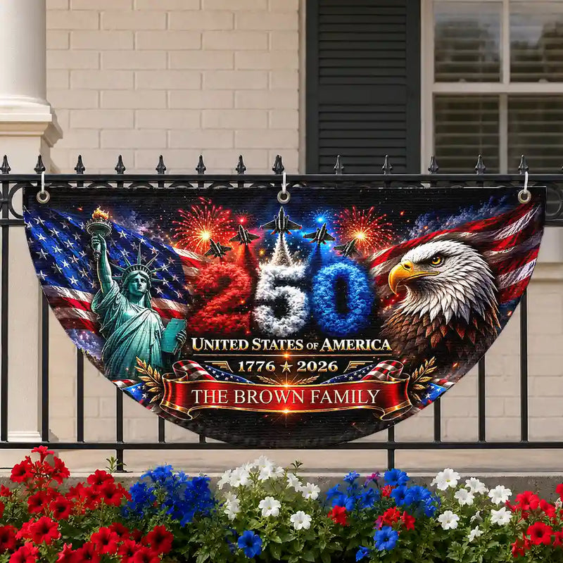 America 250th,Independence Day,Family,Proud,Custom Text - America 250th Anniversary - Personalized Non-Pleated Fan Flag