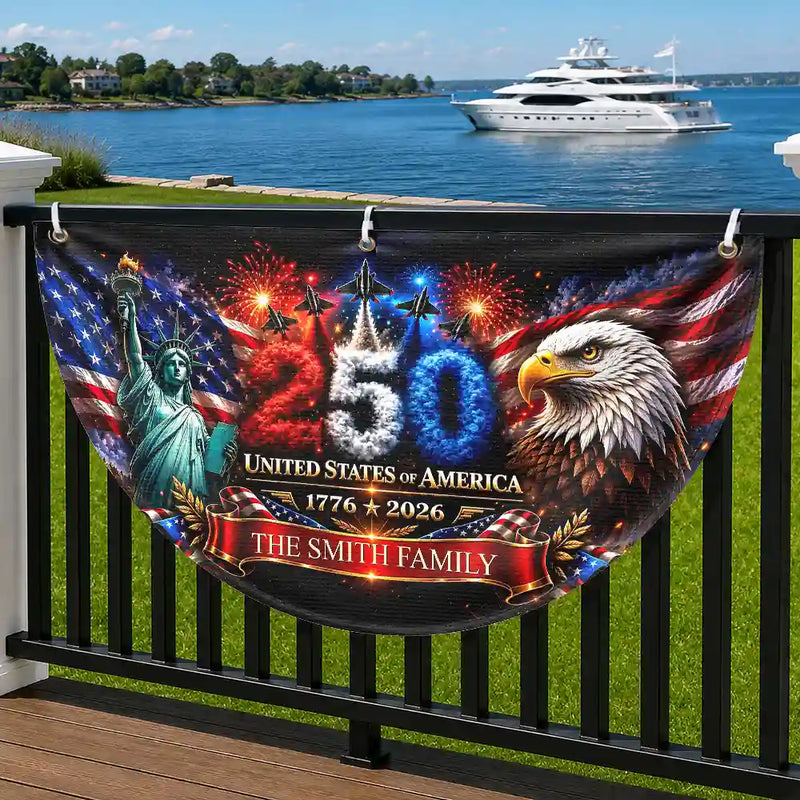 America 250th,Independence Day,Family,Proud,Custom Text - America 250th Anniversary - Personalized Non-Pleated Fan Flag