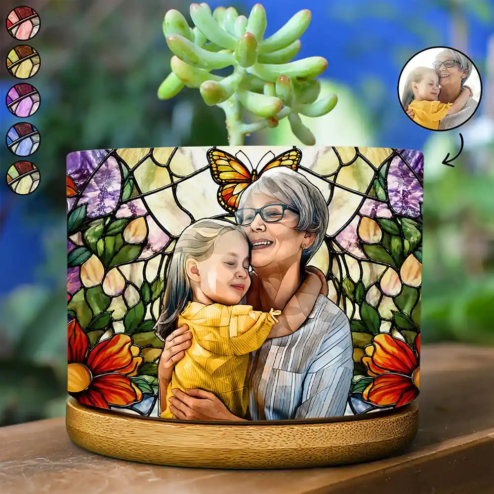 Custom Photo,Art Design,Gift For Grandma,Cozy,Photo - Stained Glass - Custom Photo Stained Glass Mom Grandma Parents Family Couple - Personalized Ceramic Plant Pot