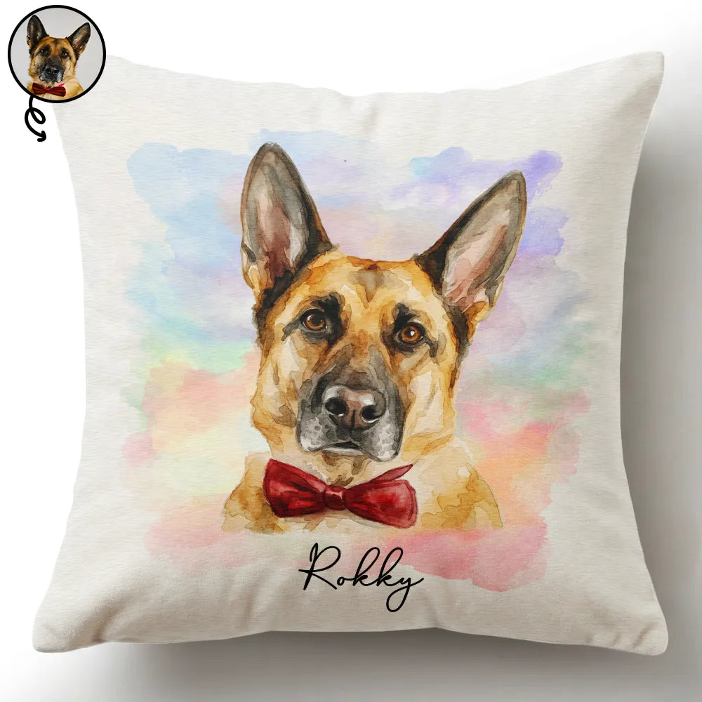 Custom Photo Realistic Watercolor Art Portrait Cat Dog Pet - Personalized Pillow