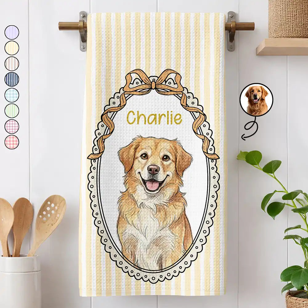 Custom Photo Colored Pencil Sketch Vintage Dog Cat Pet - Personalized Kitchen Towel