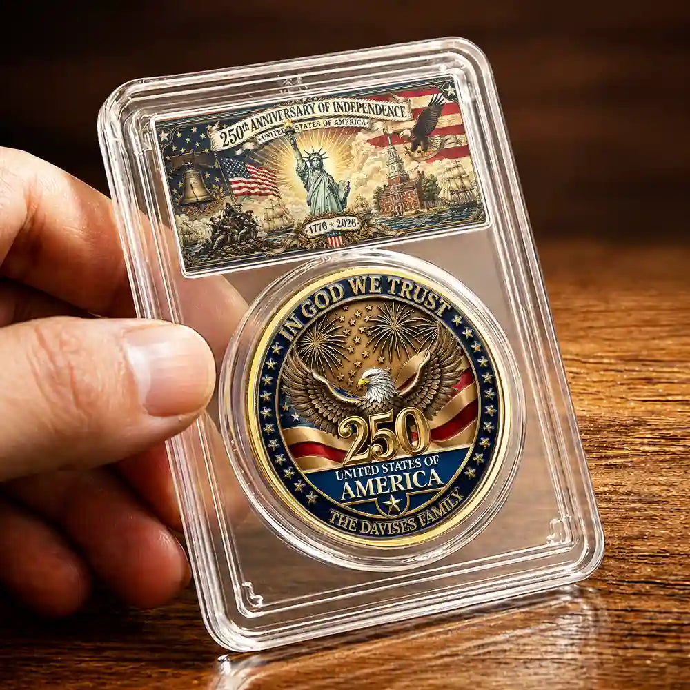 America 250th, Custom Photo, Independence Day, Family, Proud, Upload Full Photo, Custom Text - Custom Photo Family America In God We Trust - Personalized Commemorative Keepsake Coin