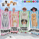 Custom Photo, Beach, Art Design, Summer, Pet Lovers, Playful, Photo - Colored Pencil - Custom Photo Colored Pencil Sketch Poolside Beach Vacation Dog Cat - Personalized Beach Towel