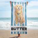 Custom Photo, Beach, Art Design, Summer, Pet Lovers, Playful, Photo - Colored Pencil - Custom Photo Colored Pencil Sketch Poolside Beach Vacation Dog Cat - Personalized Beach Towel