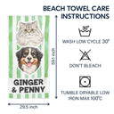 Custom Photo, Beach, Art Design, Summer, Pet Lovers, Playful, Photo - Colored Pencil - Custom Photo Colored Pencil Sketch Poolside Beach Vacation Dog Cat - Personalized Beach Towel