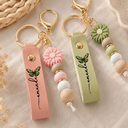 Confident, Icon - Colorful Butterflies And Name - Personalized Leather Beaded Keychain