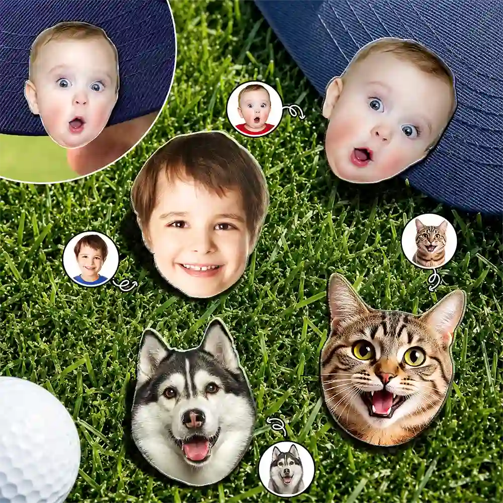Custom Photo Kid Dog Cat Pet Golf Ball Marker - Personalized Acrylic Magnetic Clip