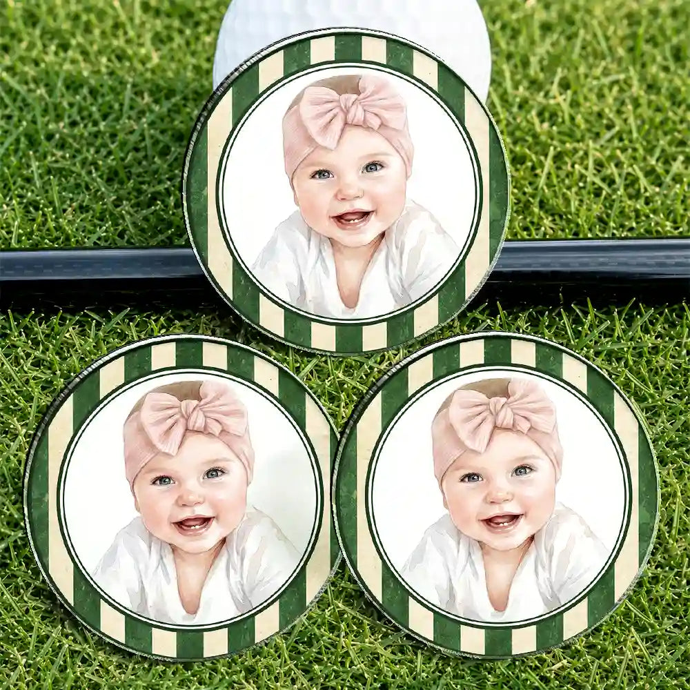 Pet Couple, Art Design, Playful, Custom Photo, Golf, Pet Lovers, Gift For Couples, Photo - Watercolor - Remove BG - Custom Photo Realistic Watercolor Art Dog Cat Pet Kid Portrait Vintage Golf Ball Marker - Personalized Acrylic Magnetic Clip