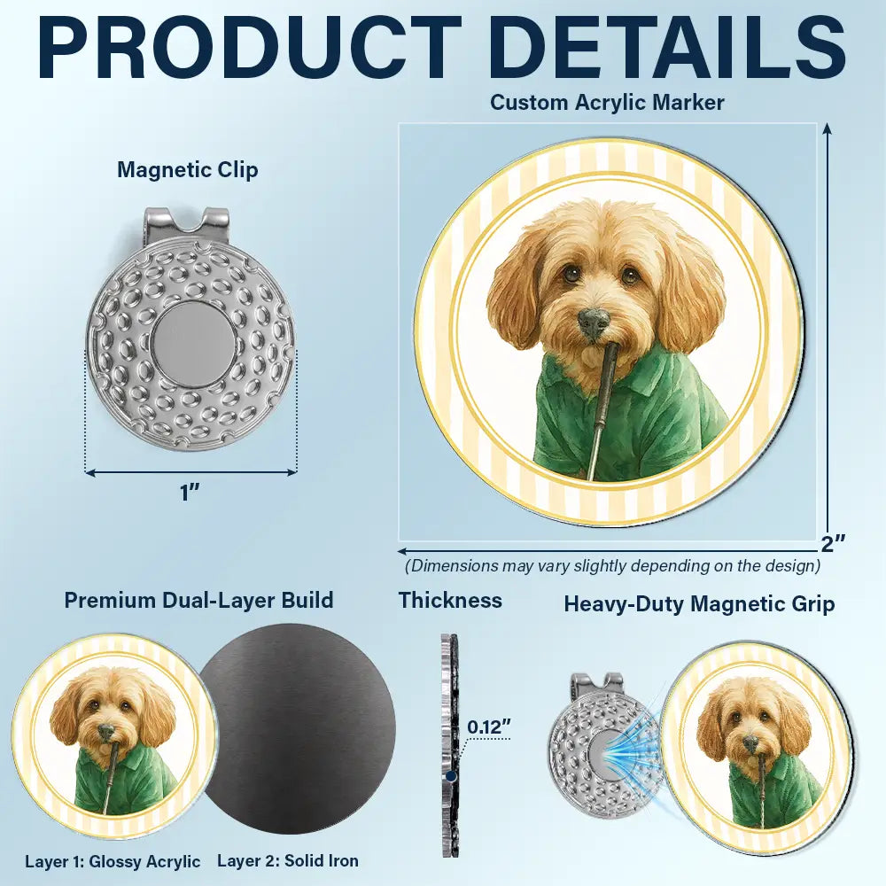 Pet Couple, Art Design, Playful, Custom Photo, Golf, Pet Lovers, Gift For Couples, Photo - Watercolor - Remove BG - Custom Photo Realistic Watercolor Art Dog Cat Pet Kid Portrait Vintage Golf Ball Marker - Personalized Acrylic Magnetic Clip