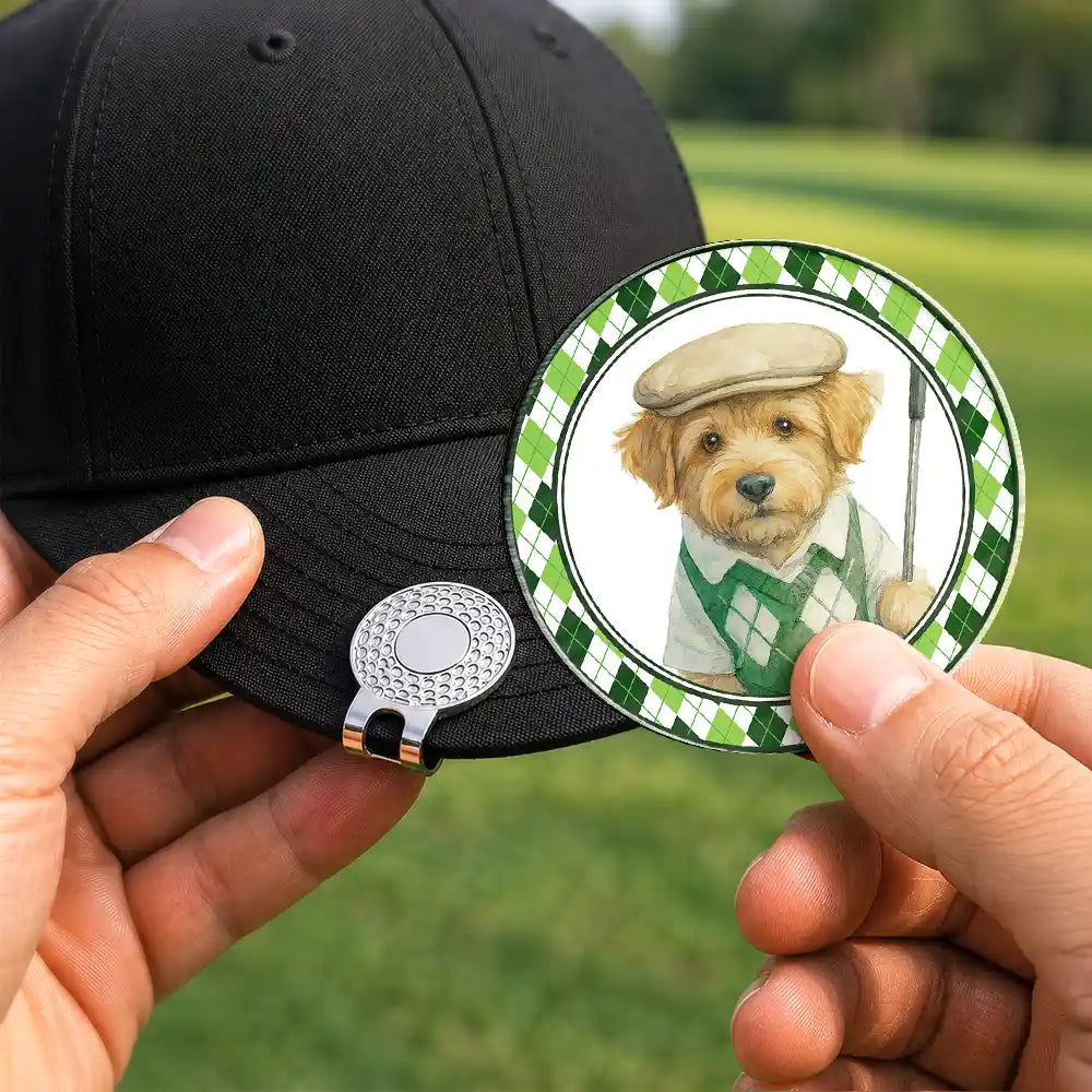 Pet Couple, Art Design, Playful, Custom Photo, Golf, Pet Lovers, Gift For Couples, Photo - Watercolor - Remove BG - Custom Photo Realistic Watercolor Art Dog Cat Pet Kid Portrait Vintage Golf Ball Marker - Personalized Acrylic Magnetic Clip