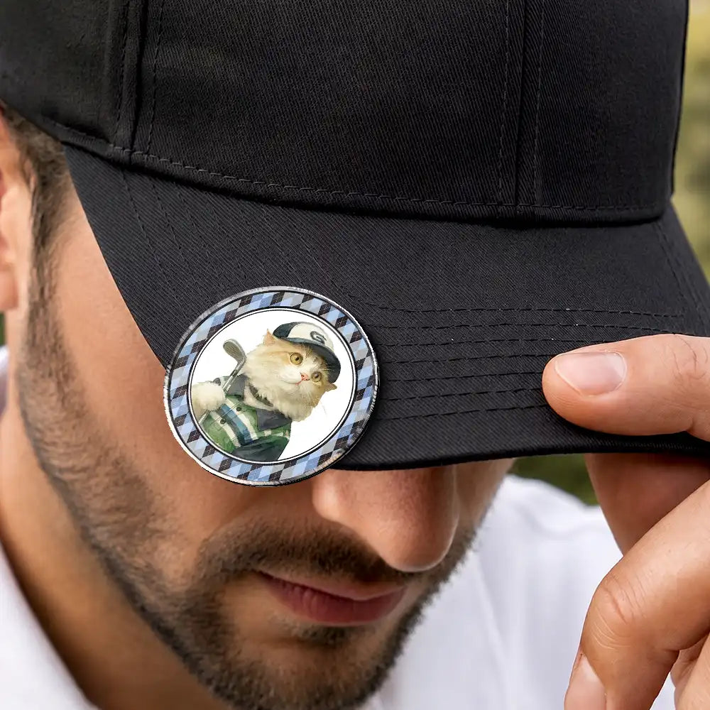 Pet Couple, Art Design, Playful, Custom Photo, Golf, Pet Lovers, Gift For Couples, Photo - Watercolor - Remove BG - Custom Photo Realistic Watercolor Art Dog Cat Pet Kid Portrait Vintage Golf Ball Marker - Personalized Acrylic Magnetic Clip