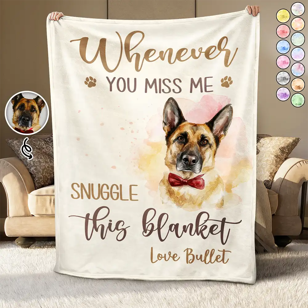 Art Design, Healing, Christmas, Pet Memorial, Pet Lovers, Memorial, Photo - Watercolor - Remove BG - Custom Photo Realistic Watercolor Art Whenever You Miss Me Snuggle This Blanket - Personalized Fleece Blanket, Sherpa Blanket