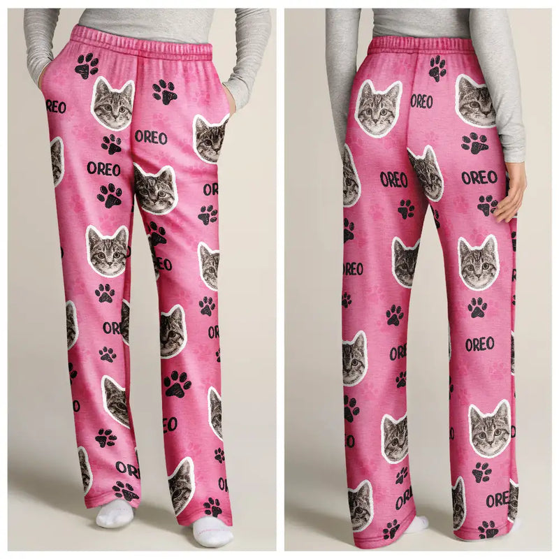 Playful,Custom Photo,Pet Lovers,Cut-Face Photo - Custom Photo Happy Dog Cat Pet - Personalized Pajama Pants