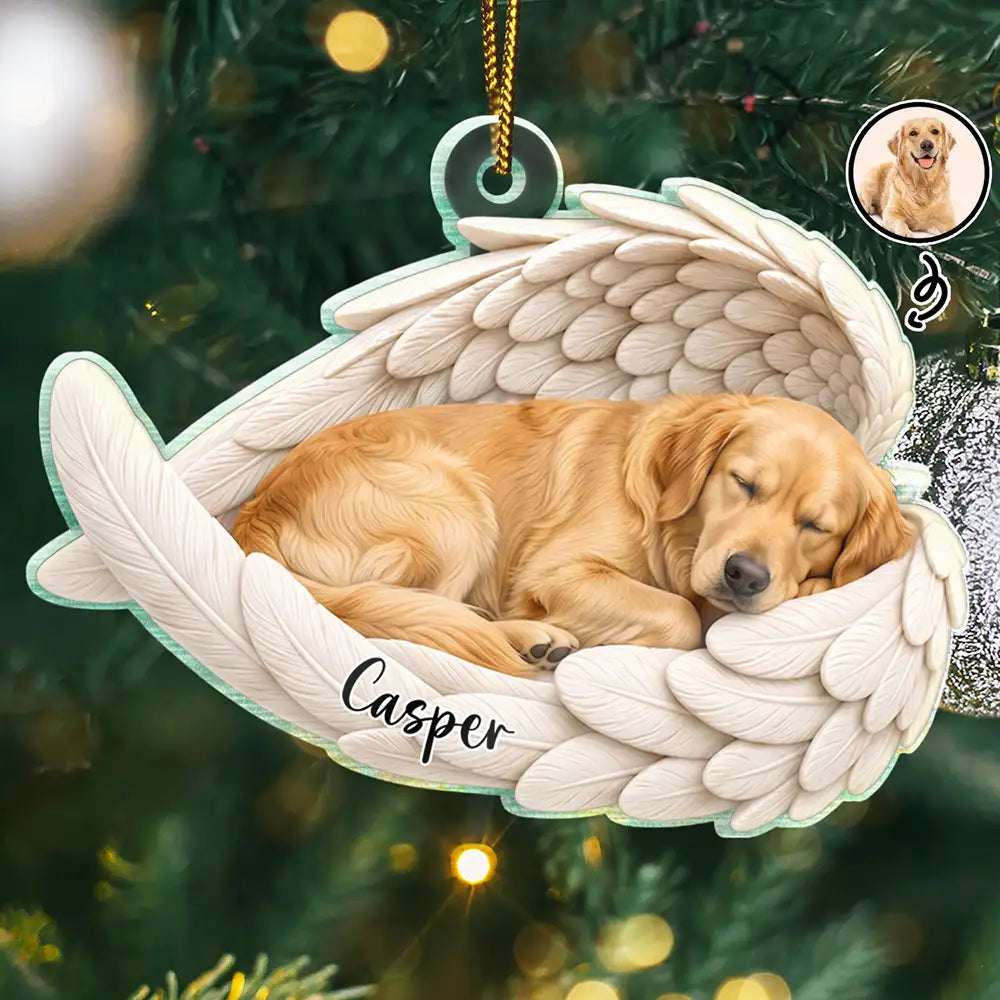 Custom Photo Sleeping Angel Remembrance Memorial Dog Cat Pet - Personalized Custom Shaped Acrylic Ornament