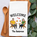 New House, Gift For Couples, Vector, Happy - Welcome New Home Decoration Animate Couple - Personalized Kitchen Towel