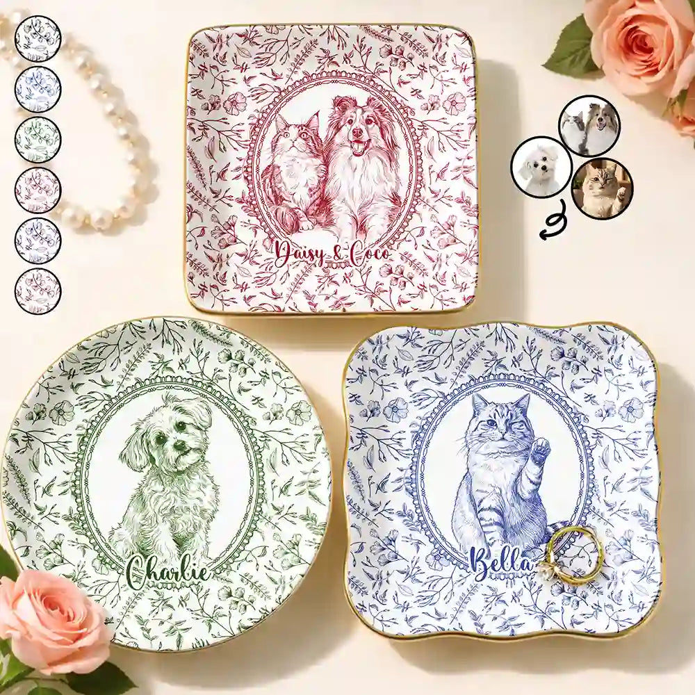 Custom Photo Pencil Sketch Dog Cat Pet Portrait Toile Remembrance - Personalized Ring Dish