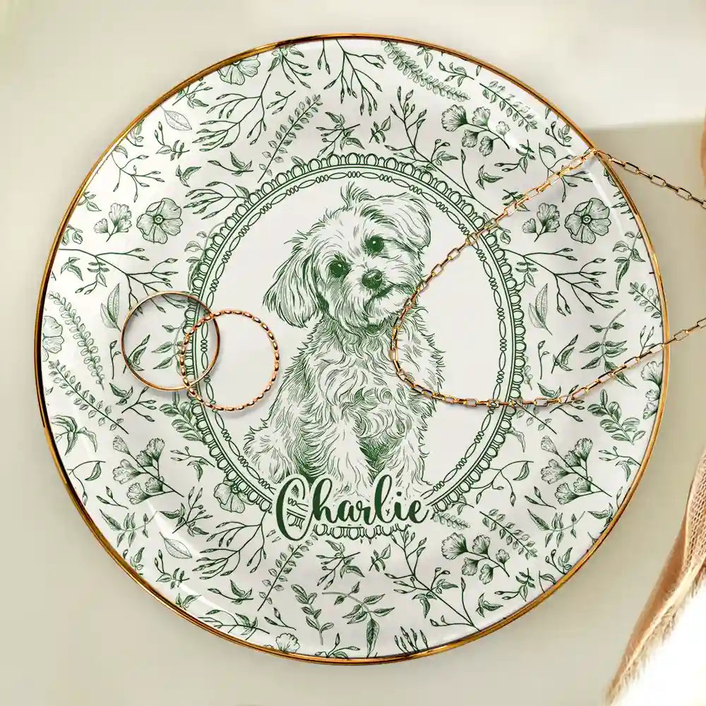 Art Design,Cozy,Pet Lovers,Photo - Pencil Sketch - Remove BG - Custom Photo Pencil Sketch Dog Cat Pet Portrait Toile Remembrance - Personalized Ring Dish