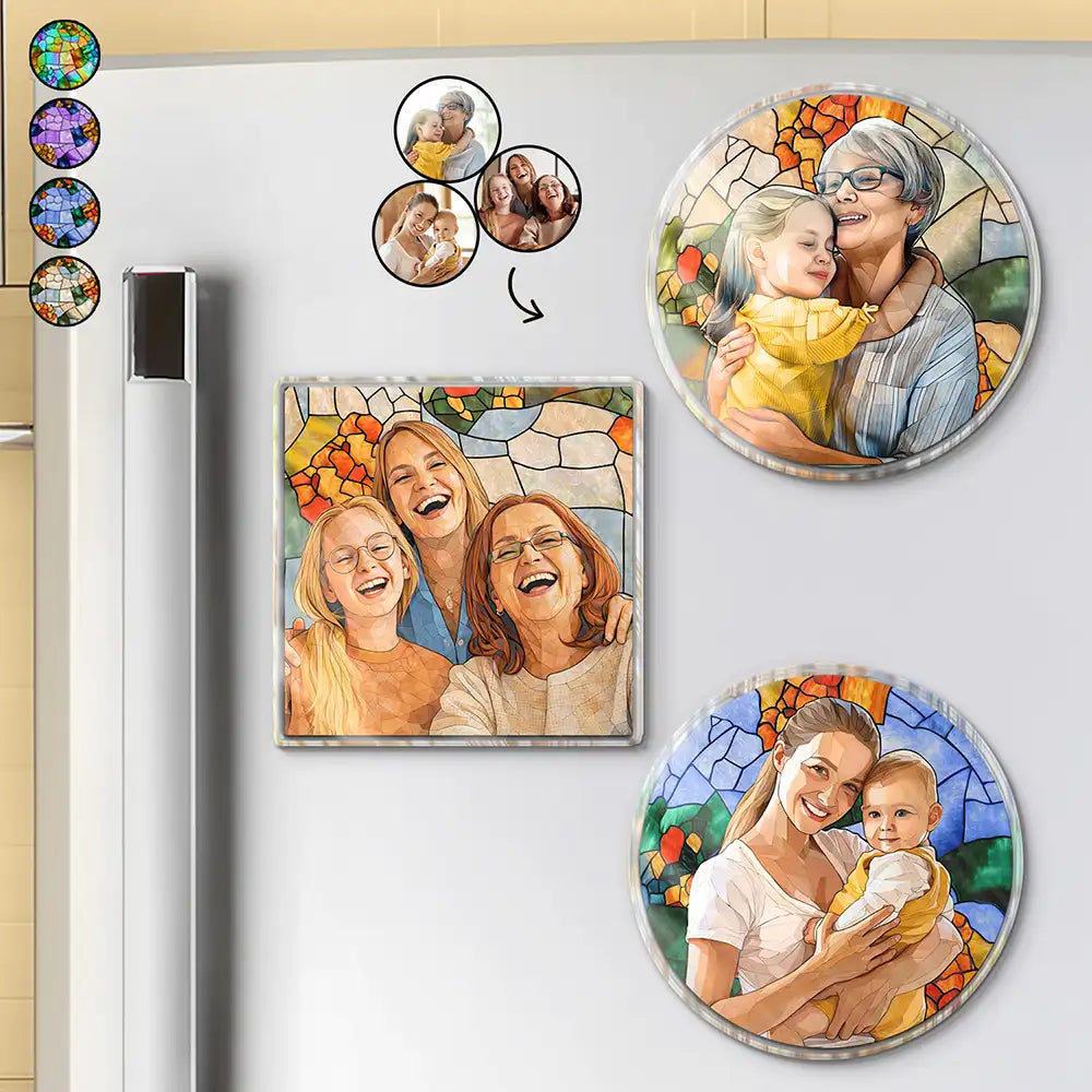 Custom Photo Stained Glass Mom Grandma Parents Family - Personalized Acrylic Magnet
