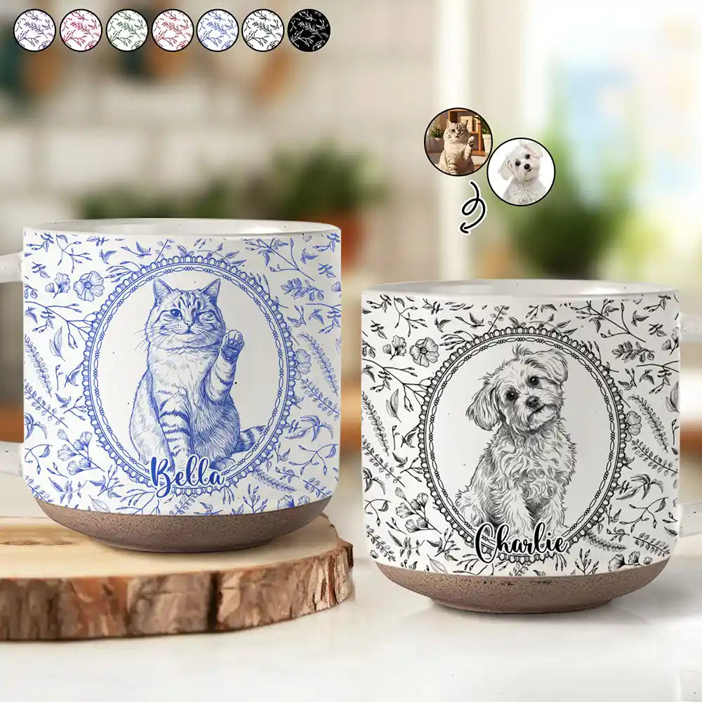 Custom Photo Pencil Sketch Dog Cat Pet Portrait Toile Remembrance - Personalized Pottery Mug