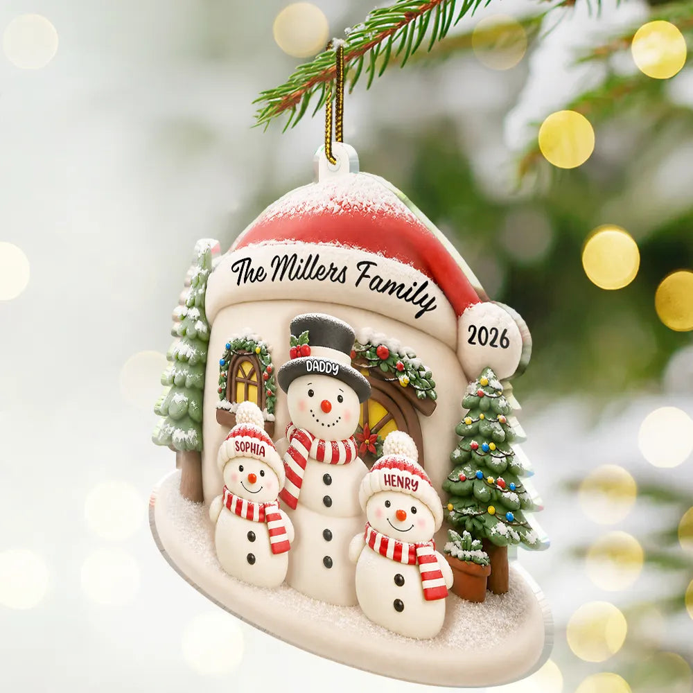 Family, Icon, Happy - Snowman Family Home - Personalized Custom Shaped Acrylic Ornament