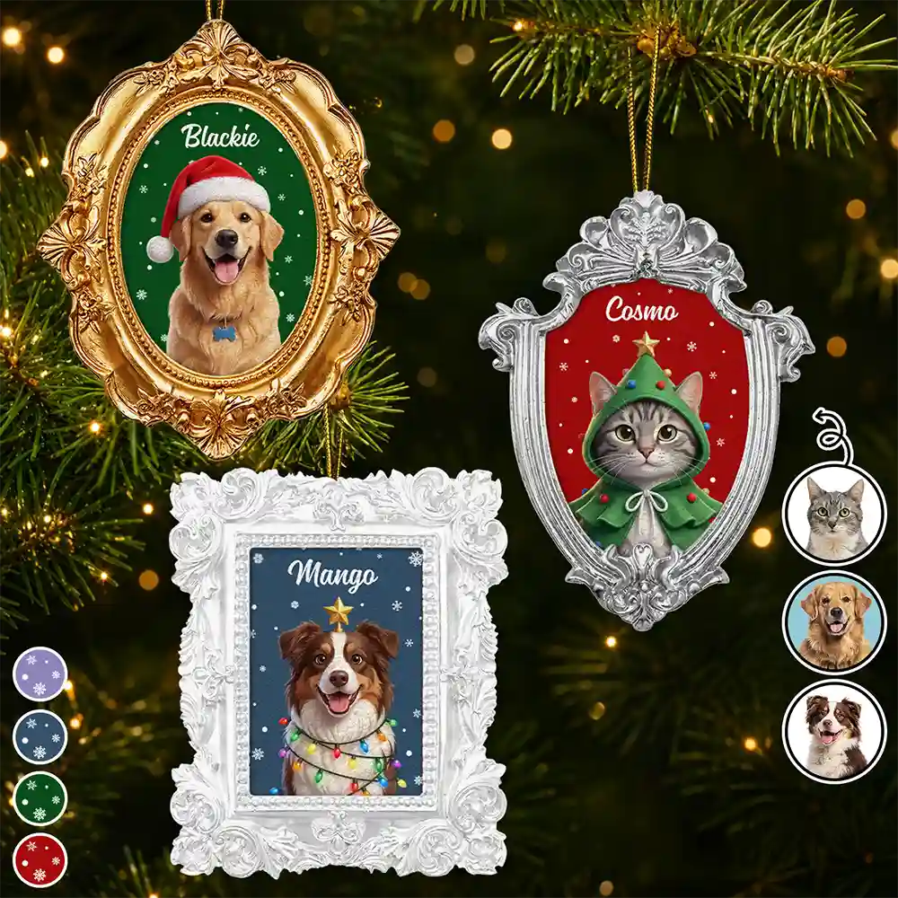 Art Design,Playful,Christmas,Pet Lovers,Photo - Christmas Accessories 3D Cartoon Pet - Custom Photo 3D Christmas Themed Pet Happy Dog Cat Pet - Personalized Ornate Frame
