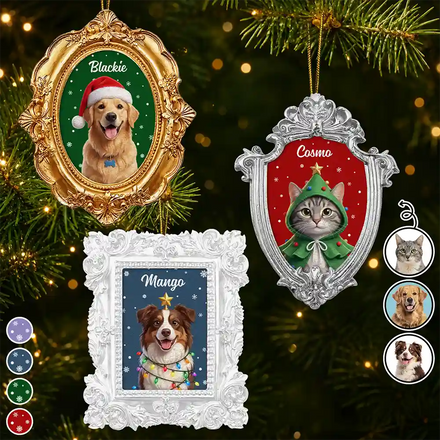 Custom Photo 3D Christmas Themed Pet Happy Dog Cat Pet - Personalized Ornate Frame