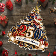 America 250th,Christmas,Proud,Family,Custom Text - 250 Years Of Freedom Christmas Tree - Personalized Custom Shaped Acrylic Ornament