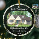 Art Design,Christmas,Gift For Couples,Photo - Vivid Watercolor Art,Happy - Custom Photo Vivid Watercolor Art Our New Home Wedding Gift Husband Wife - Personalized Circle Glass Ornament