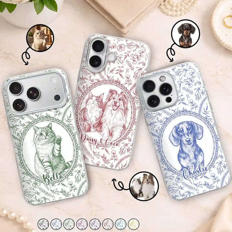 Art Design,Healing,Pet Memorial,Pet Lovers,Memorial,Photo - Pencil Sketch - Remove BG - Custom Photo Pencil Sketch Dog Cat Pet Portrait Toile Remembrance - Personalized Clear Phone Case