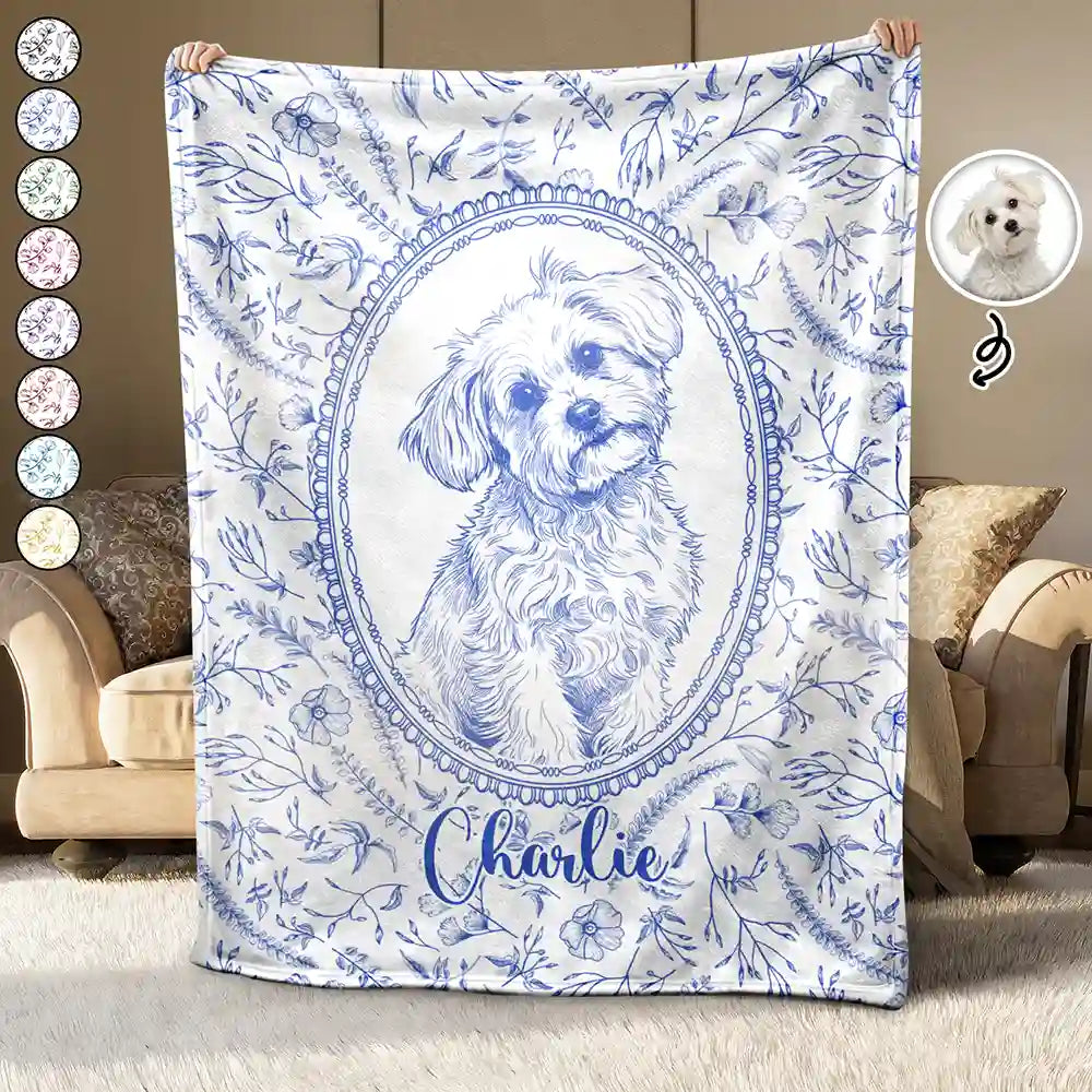 Art Design,Pet Memorial,Cozy,Pet Lovers,Memorial,Photo - Pencil Sketch - Remove BG - Custom Photo Pencil Sketch Dog Cat Pet Portrait Toile Remembrance - Personalized Fleece Blanket, Sherpa Blanket