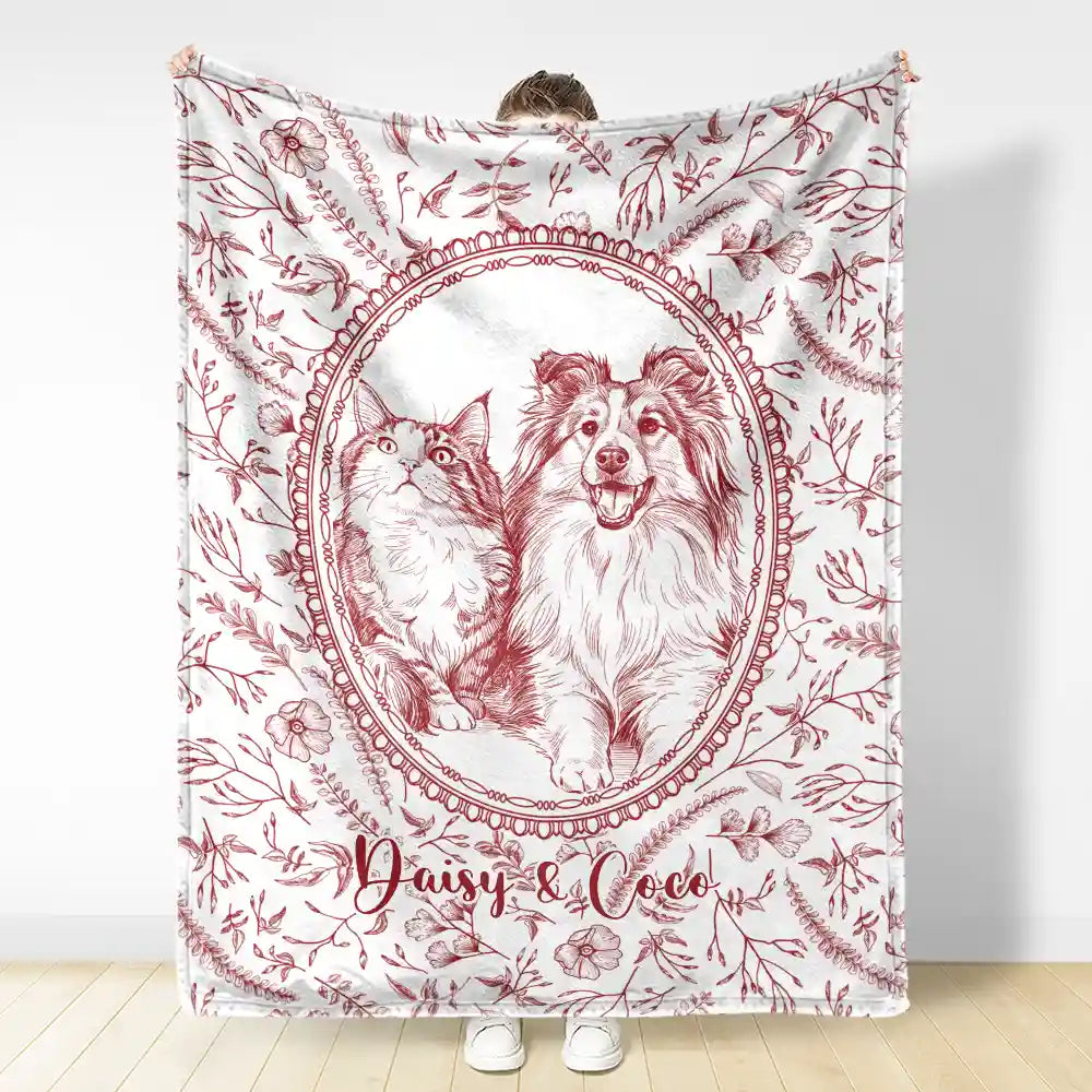 Art Design,Pet Memorial,Cozy,Pet Lovers,Memorial,Photo - Pencil Sketch - Remove BG - Custom Photo Pencil Sketch Dog Cat Pet Portrait Toile Remembrance - Personalized Fleece Blanket, Sherpa Blanket