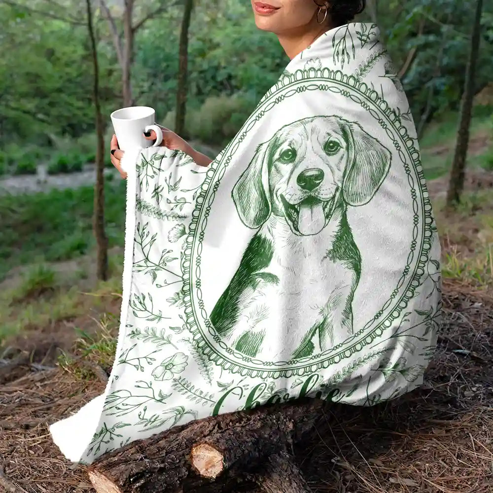 Art Design,Pet Memorial,Cozy,Pet Lovers,Memorial,Photo - Pencil Sketch - Remove BG - Custom Photo Pencil Sketch Dog Cat Pet Portrait Toile Remembrance - Personalized Fleece Blanket, Sherpa Blanket