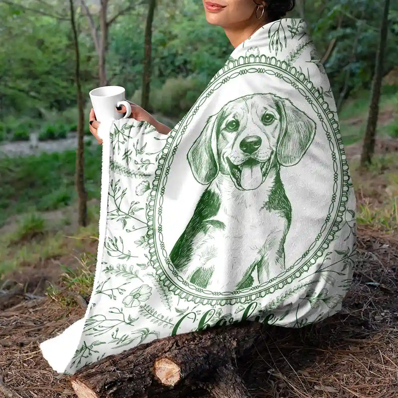 Art Design,Pet Memorial,Cozy,Pet Lovers,Memorial,Photo - Pencil Sketch - Remove BG - Custom Photo Pencil Sketch Dog Cat Pet Portrait Toile Remembrance - Personalized Fleece Blanket, Sherpa Blanket