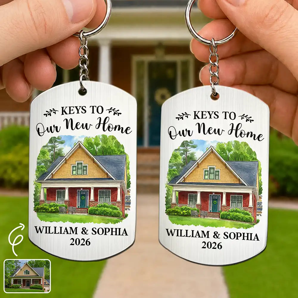 Custom Photo Vivid Watercolor Art Keys To Our New Home Wedding Gift Husband Wife - Personalized Aluminum Keychain