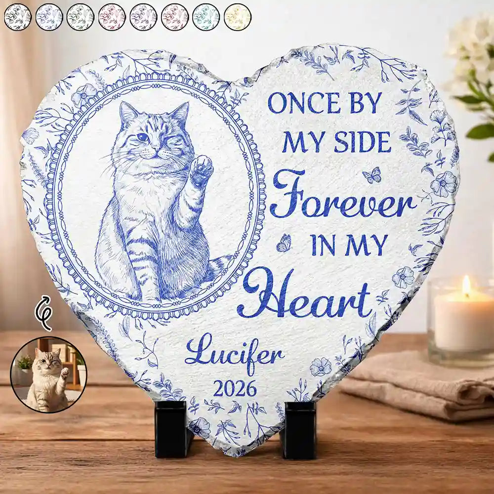 Art Design,Healing,Pet Memorial,Pet Lovers,Memorial,Photo - Pencil Sketch - Remove BG - Custom Photo Pencil Sketch Once By My Side Forever In My Heart - Personalized Heart Memorial Garden Stone