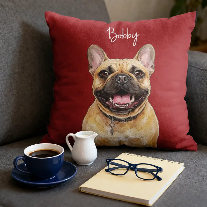 Art Design,Playful,Pet Lovers,Photo - Vivid Watercolor Art - Custom Photo Vivid Watercolor Art Happy Dog Cat Pet - Personalized Pillow