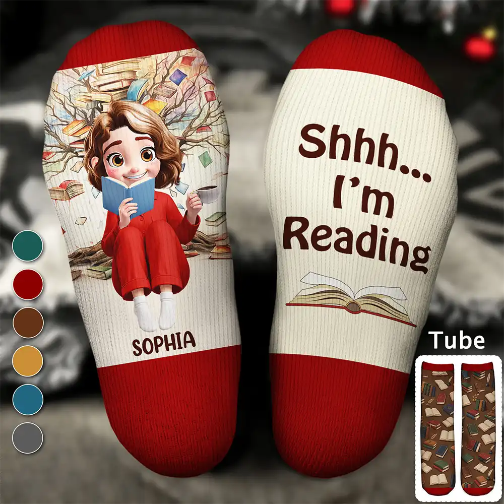 Shhh I'm Reading Gift For Book Lovers - Personalized Socks