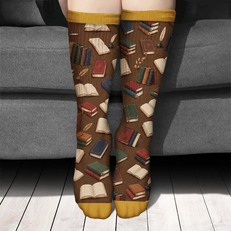 Confident,Christmas,Reading,Gift For Yourself,Gift For Women,Vector - Shhh I'm Reading Gift For Book Lovers - Personalized Socks