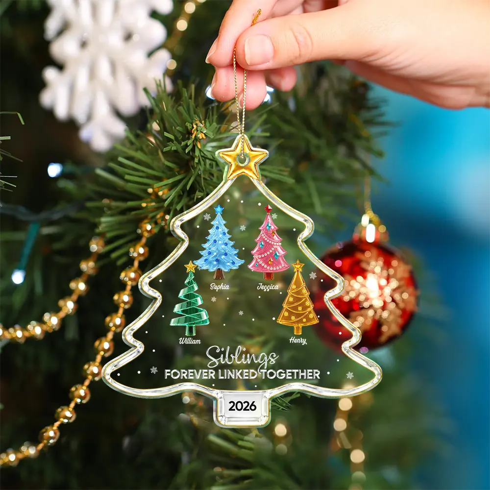 Sentimental,Christmas,Gift For Sibling,Icon - Crystal Effect Pine Trees Brothers & Sisters Forever Linked Together - Personalized Custom Shaped Acrylic Ornament