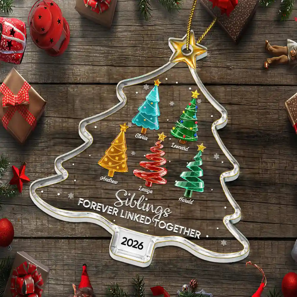 Sentimental,Christmas,Gift For Sibling,Icon - Crystal Effect Pine Trees Brothers & Sisters Forever Linked Together - Personalized Custom Shaped Acrylic Ornament