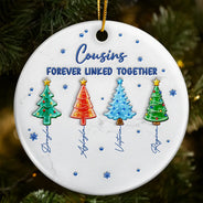 Sentimental,Christmas,Gift For Sibling,Icon - 3D Inflated Effect Pine Trees Brothers & Sisters Forever Linked Together - Personalized Ceramic Ornament