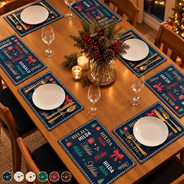 Sentimental,Christmas,Family,Custom Text - Custom Name Pattern Christmas Theme - Personalized Placemat Set