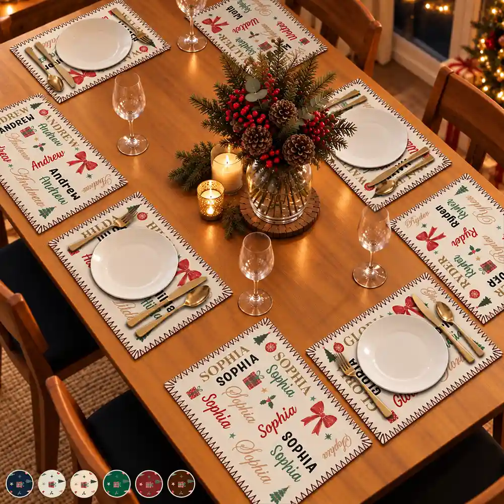 Sentimental,Christmas,Family,Custom Text - Custom Name Pattern Christmas Theme - Personalized Placemat Set