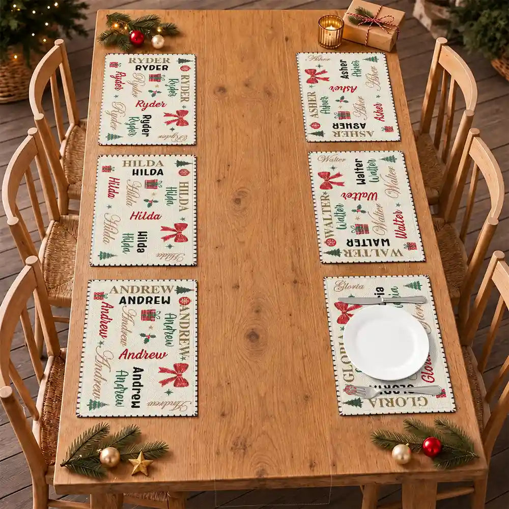 Sentimental,Christmas,Family,Custom Text - Custom Name Pattern Christmas Theme - Personalized Placemat Set