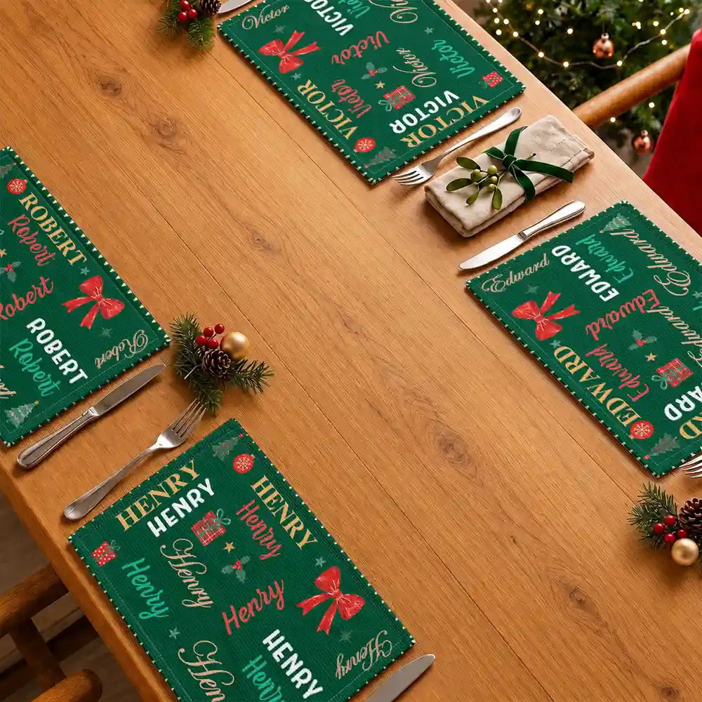 Sentimental,Christmas,Family,Custom Text - Custom Name Pattern Christmas Theme - Personalized Placemat Set